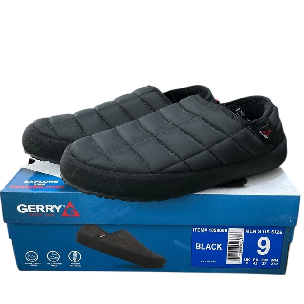 Gerry Men’s Black Quilted Slip-Ons Collapsible Heel Size 9 NEW NIB